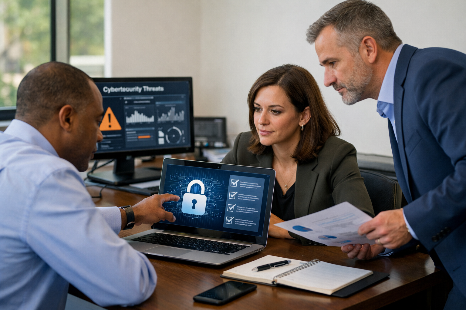 A photograph for a section called "Cybersecurity Compliance" on the website of B